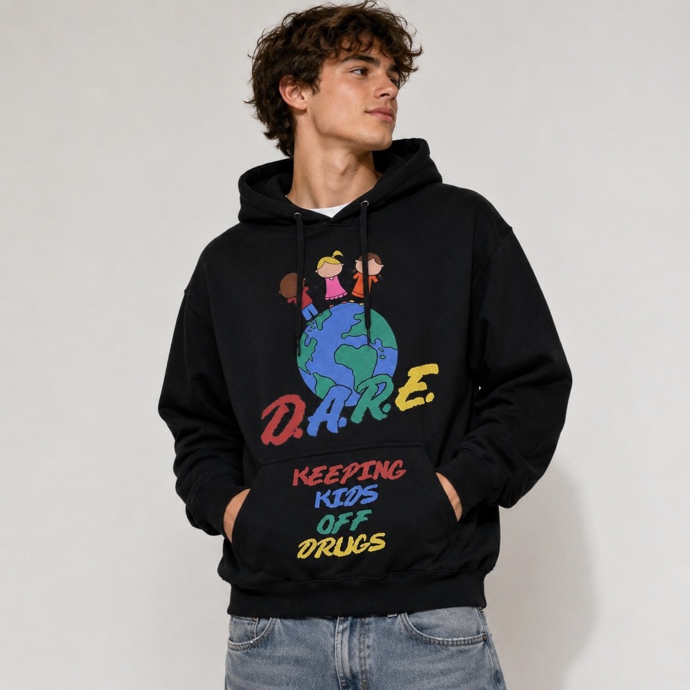 D.A.R.E. Hoodie Mens Medium Black Keeping Kids Off Drugs Graphic Retro EUC